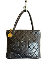 Vintage Chanel Lambskin Quilted Dark Brown Medallion Tote picture