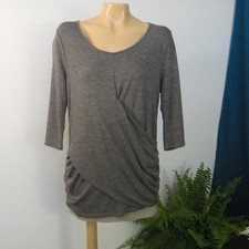 Ann Taylor Faux Wrap Top Women Large Grey Ruched 3/4 Sleeve Scoop Neck NWT picture