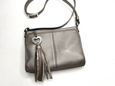 BRIGHTON Barbadoes City Bag Organizer Pewter Leather Crossbody Bag picture