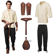 5 Pcs Men's Medieval Renaissance Pirate Costume set for Halloween picture