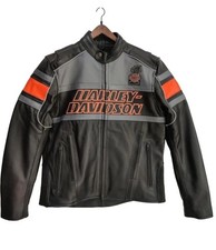 Men's Harley Davidson Black Motorcycle Biker Jacket Real Cowhide Leather Jacket picture