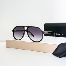 Gucci GG1042S 001 Pilot Aviator Sunglasses Black Acetate Gray Lens 60-13-145 picture