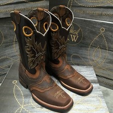 MEN'S RODEO COWBOY BOOTS GENUINE LEATHER WESTERN SQUARE TOE BOOTS BROWN BOTAS picture