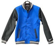 Nike FTBLL Letterman Jacket Mens Size S Royal Blue Black Varsity Style Coat Snap picture