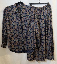 Vintage Women’s Medium Liz Claiborne Navy Paisley Long Skirt & Blouse EUC picture