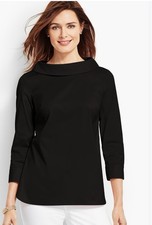 NWT Talbots Sabrina Top Women’s Black Collared Blouse Portrait 3/4 Sleeve Size M picture