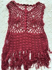 Women’s Umgee Burgundy Crochet Fringe Top picture