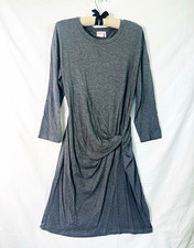 Suzanne Betro Simple Gray Solid Knit Midi Sheath Dress Long Sleeve Women’s M picture