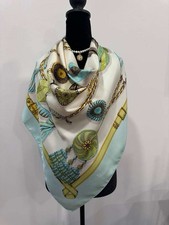 Hermes Silk Scarf Carré 90 Blue White Hand Rolled Made in France picture