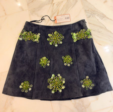 Miu Miu 2015 Cruise Collection Gray Suede Mini Skirt with Green Embellishments picture