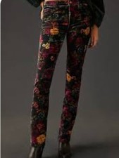 Anthropologie Pilcro Mid-Rise Velvet Skinny Jeans Floral Size 27 picture