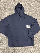 Champion Mens Center Script Knit/Fleece Hoodie - Navy - Medium -Brand NWT picture