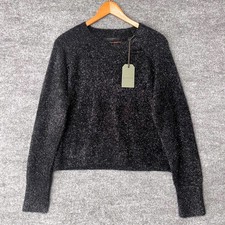 AllSaints Black Sparkle Jumper Metallic Knit Crewneck Sweater Womens Large NEW picture