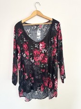 Torrid Women’s Blouse Button Up 3/4 Sleeves Floral Fit N Flare Sz 00 (M/L, 10) picture