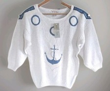 NWT Vintage Naomi Nautical Sweater  White Mettalic Size Medium  picture