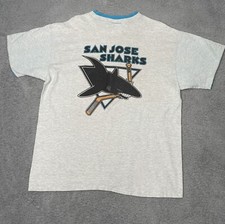 Vintage Anvil KNEW 910 AM San Jose Sharks NHL Mens XL Gray/Blue Tshirt USA Made picture