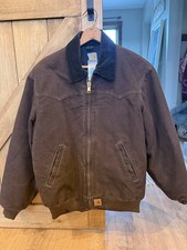 Carhartt J14 DKB Men's Brown Duck Canvas Quilted Lined Bomber Jacket M picture