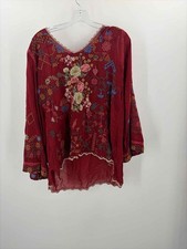 Pre-Owned Johnny Was Red Size Medium Long Sleeve Blouse picture
