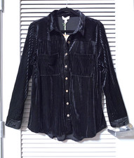 black ribbed velvet button down shirt top 1XL picture