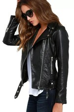 Women's Black Biker leather Jacket| Genuine Sheepskin Leather Premium Jacket M. picture