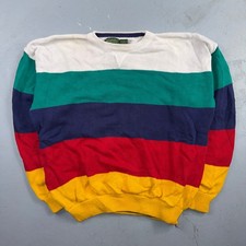 VTG 90s St. John's Bay Sport Cotton Striped Pullover Sweater Large Colorblock picture