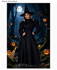 Wicked Plus Deluxe Witch Halloween Dress Costume Black Polyester 2XL 4 piece picture