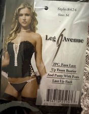 Leg Avenue 8424 Faux Lace Up Front Bustier and Panty Set Size M New in Package picture