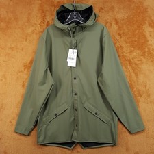 RAINS Jacket Medium Green Hooded Raincoat Mid Length Essential Rain Coat Unisex picture