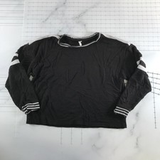 COMUNE Shirt Womens Small Black Stripe Crew Neck Long Sleeve Cropped Jersey Top picture