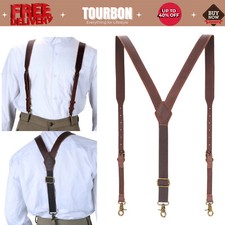 Tourbon Men's Suspenders Y Back Adjustable Leather Y-Shaped 3 Hooks Pants Braces picture