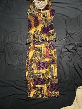NWT Vintage Marnie West 7/8 Floral Patchwork Print Top Wrap Midi Skirt Set Rayon picture