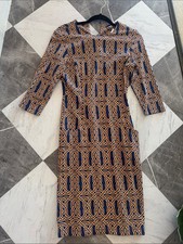 005 J. McLaughlin Navy and Tan Geometric Midi Sheath Dress picture
