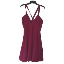Lucy Paris Womens Wine Red V-Neck Criss Cross Back Skater Mini Dress L picture