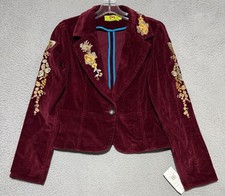 NEW Vintage Y2K TM True Meaning Burgundy Corduroy Floral Embroidered Blazer Sz L picture