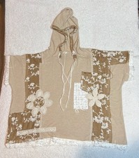 POL Hooded Poncho Size L Brown Floral Lace Patchwork picture