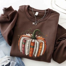Fall Book Pumpkin Sweatshirt Thanksgiving Book Lover Gift picture