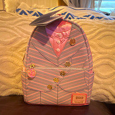 Loungefly Wicked Mini Backpack Faux Leather Pink Gray Striped Bag Charm picture