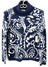 NWT ST JOHNS BAY Women's Polyester Pullover Sweater Long Sleeve Paisley Blue S picture