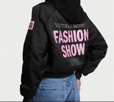 VS 2026 Fashion Show XL Black Luxe Satin Bomber Jacket picture
