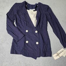 Young Edwardian Womens 11 Blazer Top Navy Blue Double Breasted Vintage NWT picture