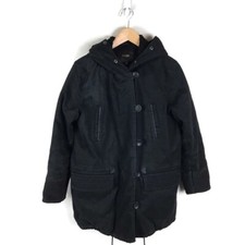 Maje Parka Coat Jacket 40 Black Gaston Noir Oversized Cotton Leather Trim $950 picture