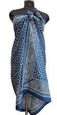Indigo Handblock Printed Cotton Pareo Sarong Beach Coverup For Women picture