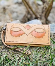 Full Grain Purse Afghan Handmade Women’s Goat Leather Wallet Clutch Wristlet Bag picture