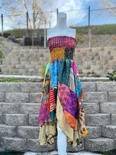 5 Pc Lot Recycled Indian Women Handmade Silk Sari Dress Vintage Hippie Sundress picture