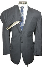 Samuelsohn Mens Gray Overcheck Wool Pleated 2pc Suit 48L Jacket 39x30 Pant picture