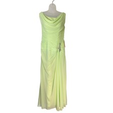 NEW LT LanTing Bride Gown Sage Green Ruched Beaded Cowl Neck Formal Dress Sz. 14 picture
