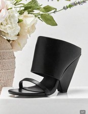 Shuzia Women's Round Toe Black Canvas Cuffed High Heel Sandal picture
