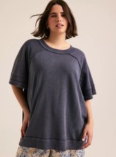 Torrid 1X Festi Oversized French Terry Sweatshirt Short Sleeve Blue Wash NWT picture