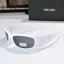 PRADA SPRA14 Wraparound Sunglasses White Frame Gray Lens 60-18 NEW WITH BOX picture