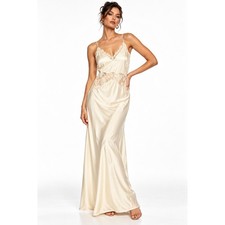 HM Edition Women Champagne Cream Viscose Lace Trim Maxi Slip Dress Size M NWT picture